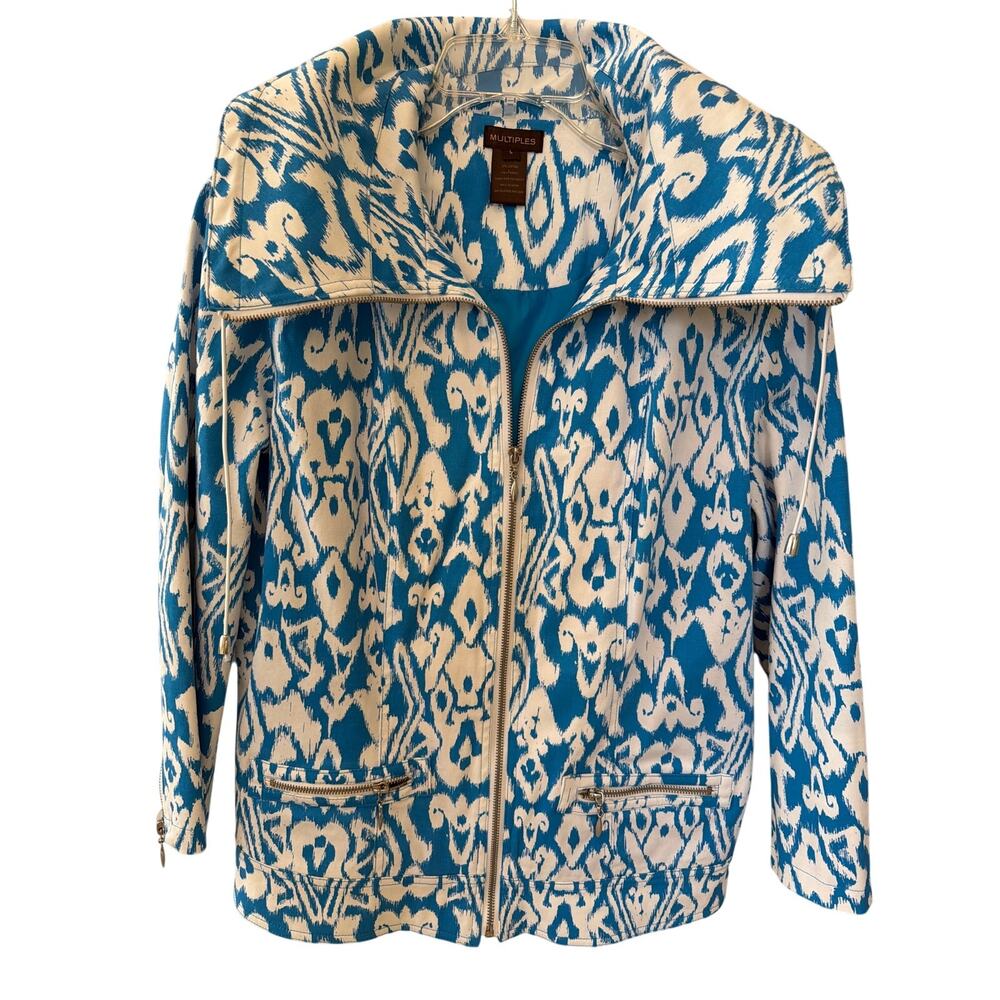 Vintage Multiples Turquoise White Full Zip Jacket Women's Size Large Y2K 90s EUC